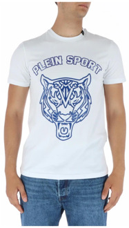 Witte Print Ronde Hals T-shirt Plein Sport , White , Heren - 2Xl,Xl,L,M,S
