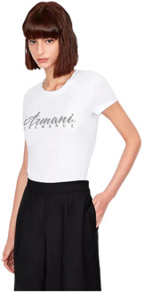 Witte Print T-shirt voor Dames Armani Exchange , White , Dames - L,Xs