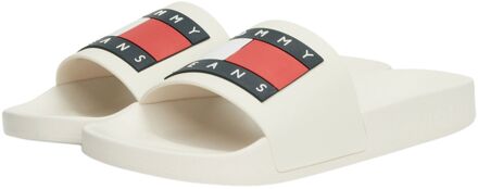 Witte PVC Logo Sliders voor Mannen Tommy Jeans , White , Heren - 43 Eu,42 Eu,45 Eu,44 Eu,46 Eu,41 EU