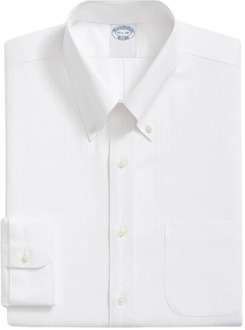Witte Regular Fit Non-Iron Stretch Katoenen Overhemd met Button-Down Kraag Brooks Brothers , White , Heren - L,M