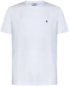 Witte Ribgebreide Crew Neck T-shirts en Polos Dondup , White , Heren - 2Xl,Xl,M,S