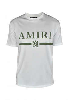 Witte Ronde Hals T-shirt met Khaki Logo Print Amiri , White , Heren - S
