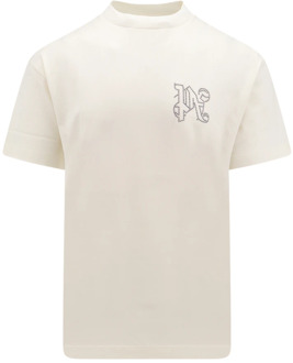 Witte Ss24 T-shirt met ronde kraag Palm Angels , White , Heren - Xl,L,M,S,Xs