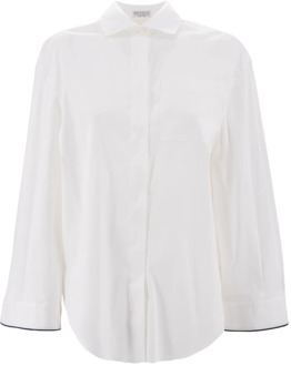 Witte Stretch-Katoenen Poplin Overhemd Brunello Cucinelli , White , Dames - S,Xs