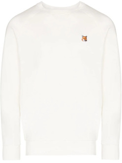 Witte Sweater met Logo Borduursel Maison Kitsuné , White , Heren