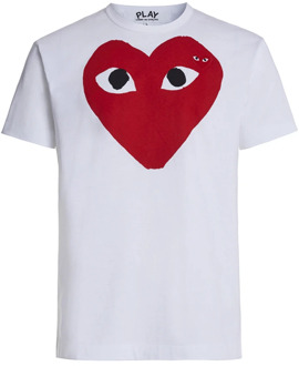 Witte T-shirt met rood hart Comme des Garçons Play , White , Heren - 2Xl,L,M,S