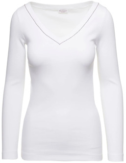 Witte T-shirts en Polos met Kralen Brunello Cucinelli , White , Dames - L,M