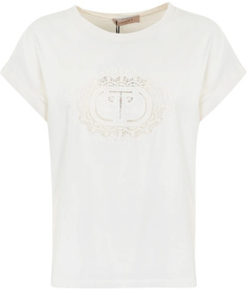Witte T-shirts en Polos met Logo Twinset , White , Dames - Xl,L,M,S