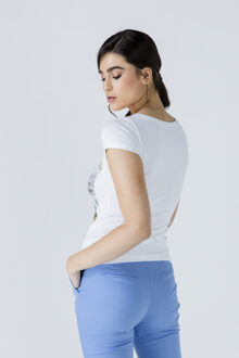 Witte top met korte mouwen en bloemenprint - EU 36 / UK 8