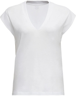 Witte V-hals Katoenen T-shirt Korte mouwen Frame , White , Dames - L,M,S