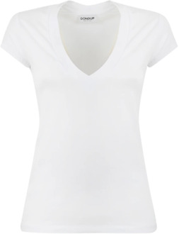 Witte V-hals Korte Mouw Sweater Dondup , White , Dames