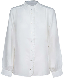 Witte Zijden Eendenoverhemd met Ruches Iblues , White , Dames - M,S