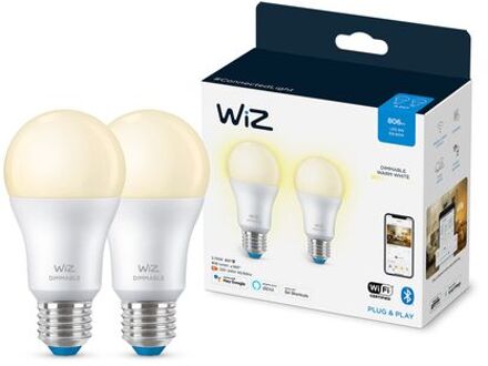 WiZ Slimme Ledlamp A60 Warm Wit E27 8w 2 Stuks