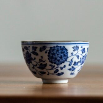 Wizamony Jingde Stad Antieke Geglazuurde Groene Bloem Tangled Lotus Water Thee Cup Kungfu Thee Set Enkele Cup Kopje Thee Kom zwart