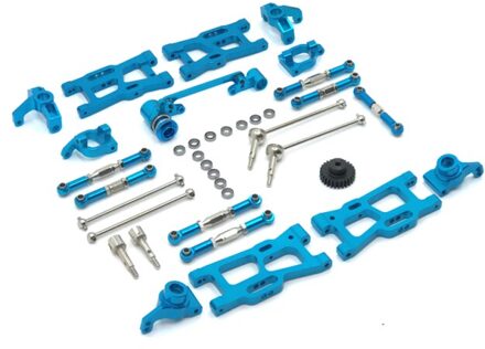 Wltoys 124019 124018 144001 Rc Auto Onderdelen Metal Upgrade Kit Aandrijfas Trekstang Swing Arm Steering Cup C seat Gear Etc. Blauw