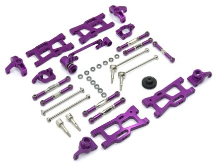Wltoys 124019 124018 144001 Rc Auto Onderdelen Metal Upgrade Kit Aandrijfas Trekstang Swing Arm Steering Cup C seat Gear Etc. Paars