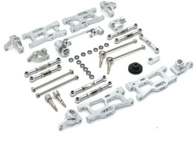 Wltoys 124019 124018 144001 Rc Auto Onderdelen Metal Upgrade Kit Aandrijfas Trekstang Swing Arm Steering Cup C seat Gear Etc. Zilver