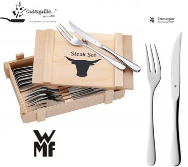 Wmf Set 12 Stuks Steak Messen En Vorken Rvs 18/10 Cromargan, Geschikt Voor Vlees, Inbegrepen Houten Doos