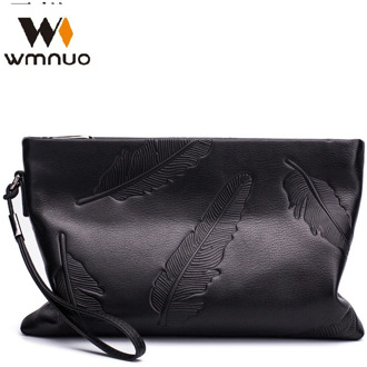 Wmnuo Brand Day Clutches Men Long Hand Bag Genuine Leather Male Leaves Embossing Envelope Bag Wristlets Wallet High Quality