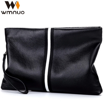 Wmnuo New Fashion Hand Bag Men Stripe Real Leather Cowhide Clutches Male Clutch Wallet Designer Envelope Bag Korean Edition Hot