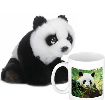WNF Cadeauset kind - Panda knuffel 15 cm en Drinkbeker/mol Panda 300 ml - Knuffeldier Multikleur