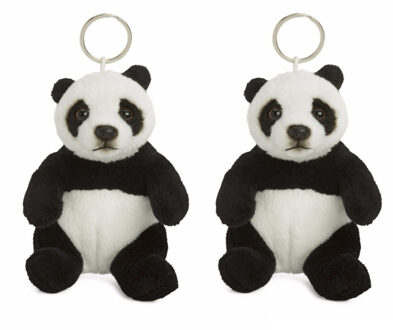 WNF pluche pandabeer sleutelhanger - Set van 2x stuks - 10 cm - Pluche dieren cadeau - knuffels