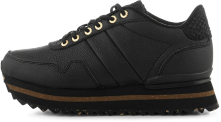 Woden Leren Plateau Sneaker met Visleren Details Woden , Black , Dames - 39 Eu,36 Eu,40 Eu,38 Eu,41 EU