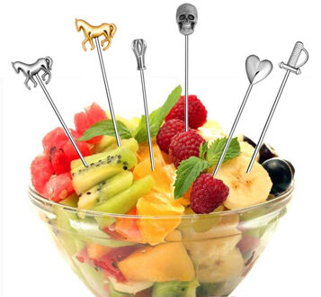 WOFU Directe 6 stks/set Rvs Cocktail Picks Fruit Drinken Roeren Sticks Martini Picks Bar Gereedschap