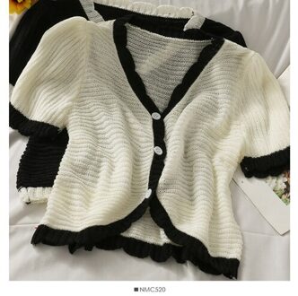 Woherb Zomer Elegante Gebreide Vest Korte Mouw Single-Breasted Vintage Tops Koreaanse Uitloper Kleding Vesten T-shirt wit