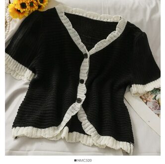 Woherb Zomer Elegante Gebreide Vest Korte Mouw Single-Breasted Vintage Tops Koreaanse Uitloper Kleding Vesten T-shirt zwart