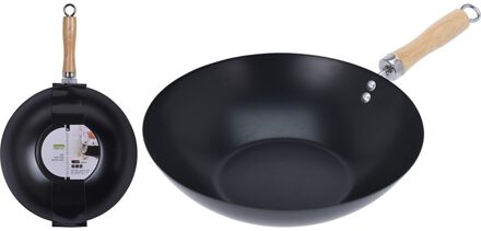 Wok/hapjes/bak pan met antiaanbaklaag - staal - D30 cm - Koekenpannen Zwart