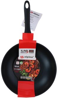 Wok/hapjes/bak pan - Professional - met anti aanbak laag - metaal - zwart - Dia 28 x H7 cm - Koekenpannen