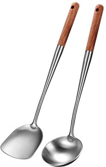 Wok Spatel En Pollepel Tool Set, 17 Inch Spatel Voor Wok, Rvs Wok Spatel