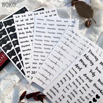 Woko 8 Pcs Zwarte Basic Kalender Week Plan Datum Nummer Retro Eenvoudige Maandelijkse Deco Stickers Diy Scrapbooking Planner Foto