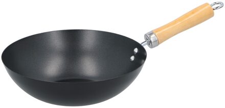 Wokpan - steelwok - 25 cm - houten handvat - anti-aanbaklaag - niet voor inductie