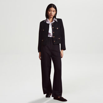 Wol en gouden knoppen korte jas Zwart