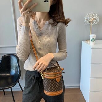 Wol Henley Trui Rib Gebreide Truien Vrouwen Basic Trui Tops Beige