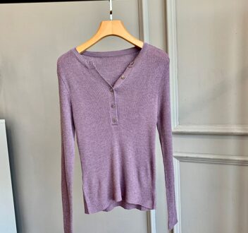 Wol Henley Trui Rib Gebreide Truien Vrouwen Basic Trui Tops Paars