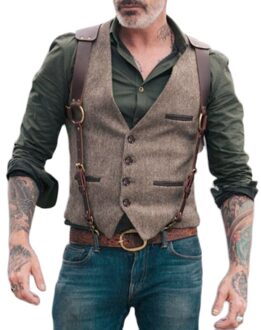 Wol Tweed Mannen Pak Vesten Victoriaanse Wedding Slim Fit Mannen Gilet Steampunk Cosplay Heren Vest Met Suede Gentleman Groomman Xxxl