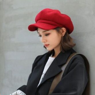 Wol Vrouwen Baret Herfst Winter Achthoekige Cap Hoeden Stijlvolle Kunstenaar Schilder Newsboy Caps Zwart Grijs Baret Hoeden rood