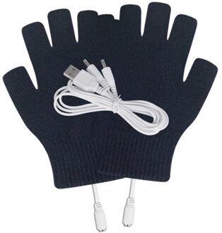 Wol Warme Handschoenen Usb Verwarming Handschoenen Hand Warmers Effen Kleur Wanten Hand Laptop Half Vingerloze Elektrische Verwarming Handschoenen Mitten