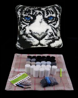 Wolf/Tijger/Giraffe Dier Patroon Klink Haak Kit Diy Kussensloop Maken Pakket tijger wit