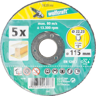 Wolfcraft 5 Doorslijpschijven Wolfcraft 1620300 Diameter 115 mm 5 stuks
