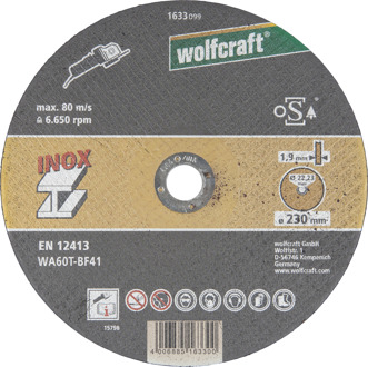 Wolfcraft Doorslijpschijf | Inox | Ø230 x 1,9 x 22,2mm | 1 stuk - 1633099