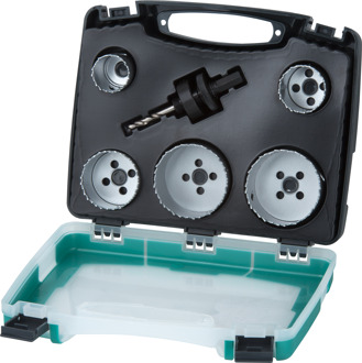 Wolfcraft Gatzagen-set BiM \"sanitair\""  best. uit: , 5 gatzaaginzetstukken BiM en 1 zeskant-adapter met centerboor, In kunststof koffer artikel nr.  5422000"