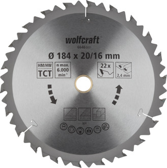 Wolfcraft Handcirkelzaagblad | HM | 22 Zähne | Ø184 x 20/16mm | 1 stuk - 6646000