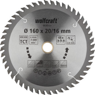 Wolfcraft Handcirkelzaagblad | HM | 48 Zähne | Ø160 x 20/16mm | 1 stuk - 6630000