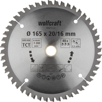 Wolfcraft Handcirkelzaagblad | HM | 48 Zähne | Ø165 x 20/16mm | 1 stuk - 6621000