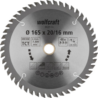 Wolfcraft Handcirkelzaagblad | HM | 48 Zähne | Ø165 x 20/16mm | 1 stuk - 6631000