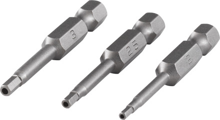 Wolfcraft Inbus-bit 2 mm, 2.5 mm, 3 mm Wolfcraft S2-staal Gestraald, Taai E 6.3 3 stuks